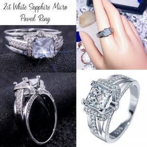 Brilliant 2ct White Sapphire Paved 925 Silver Bling Ring